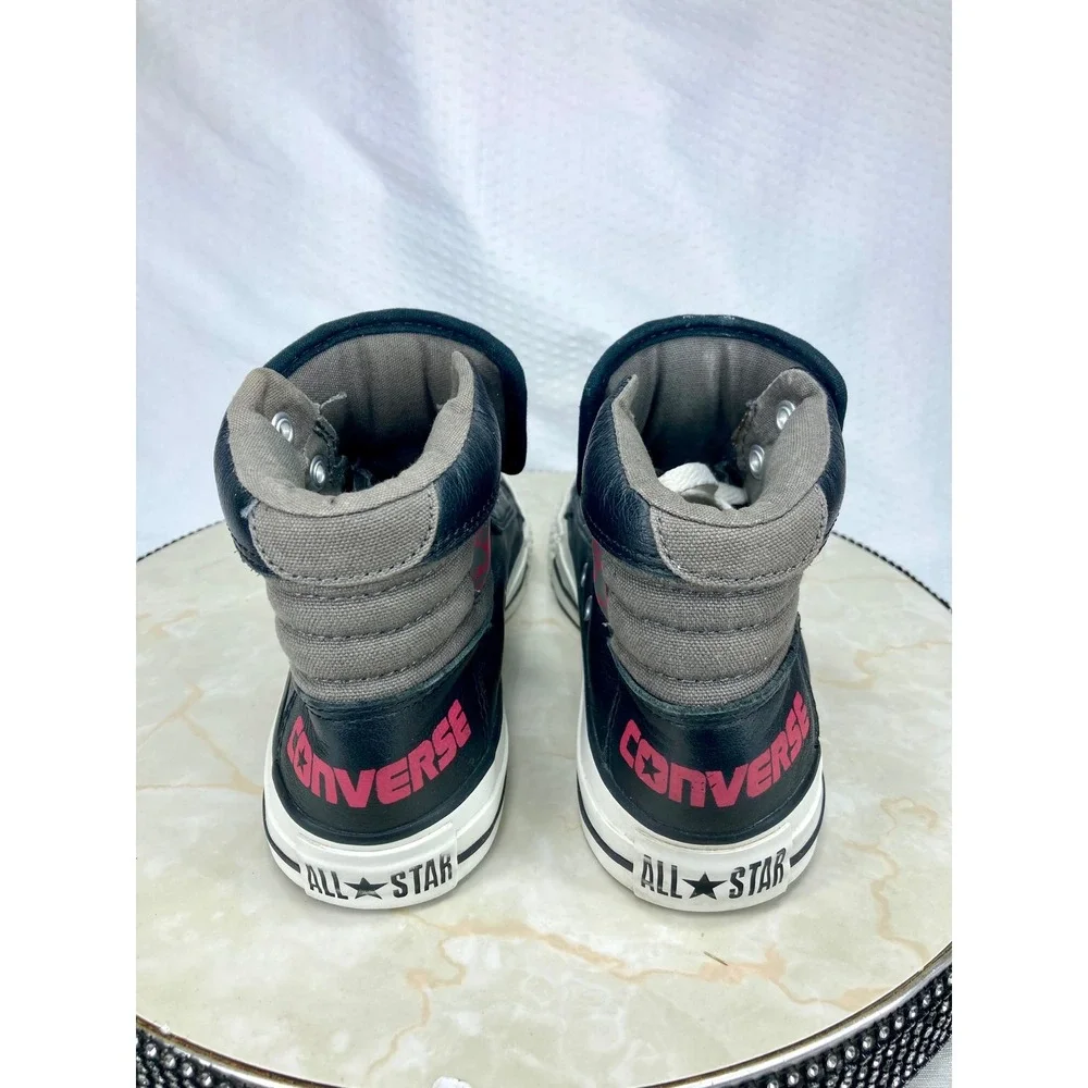 Converse Leather High Top Skater Shoes Kids Sz 5 Black White Streetwear Sneakers